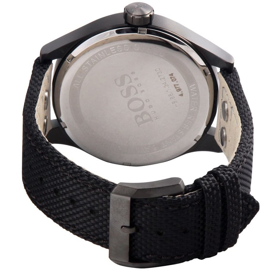 Hugo Boss Aeroliner Maxx 1513086 Matte Black Case Black Woven Dial Black Synthetic Fiber Men's Watch