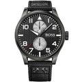 Hugo Boss Aeroliner Maxx 1513086 Matte Black Case Black Woven Dial Black Synthetic Fiber Men's Watch