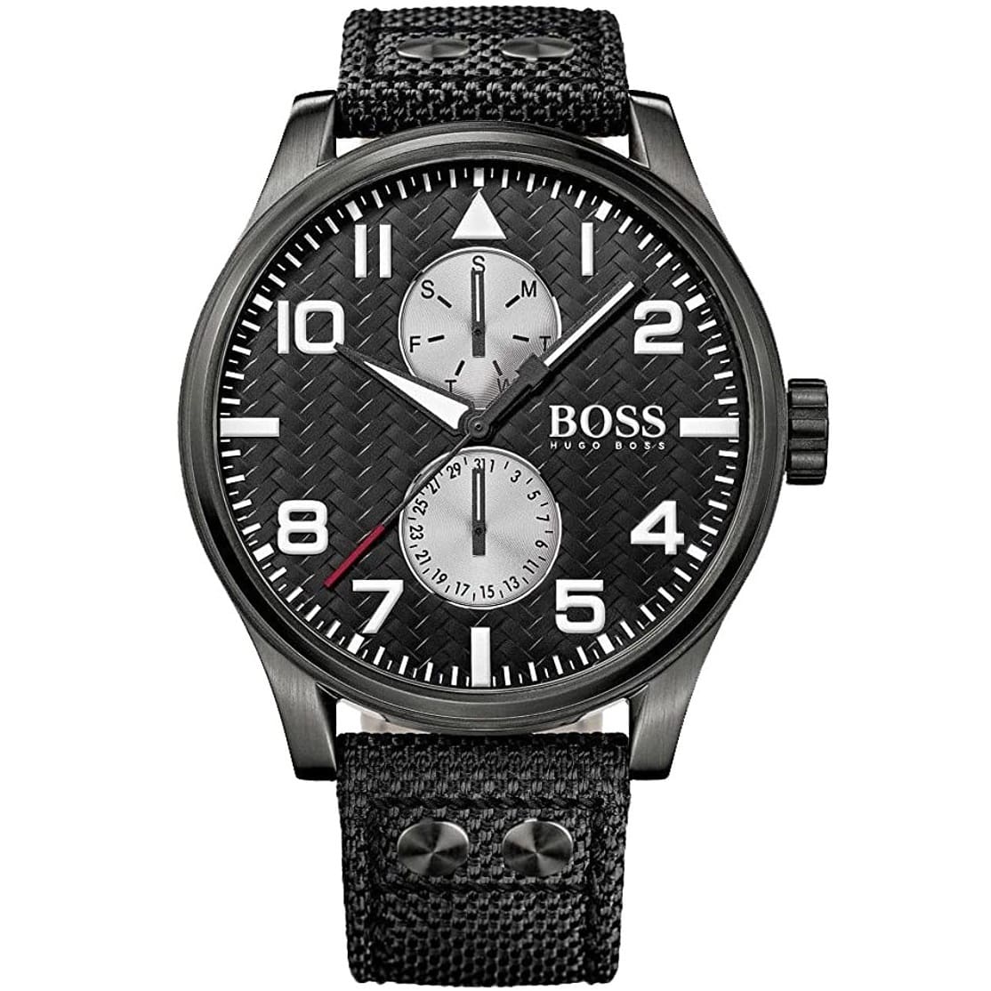 Hugo Boss Aeroliner Maxx 1513086 Matte Black Case Black Woven Dial Black Synthetic Fiber Men's Watch
