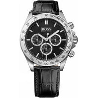 Hugo Boss Ikon 1513178 Silver Case Black Dial Black Leather Strap Men's Watch
