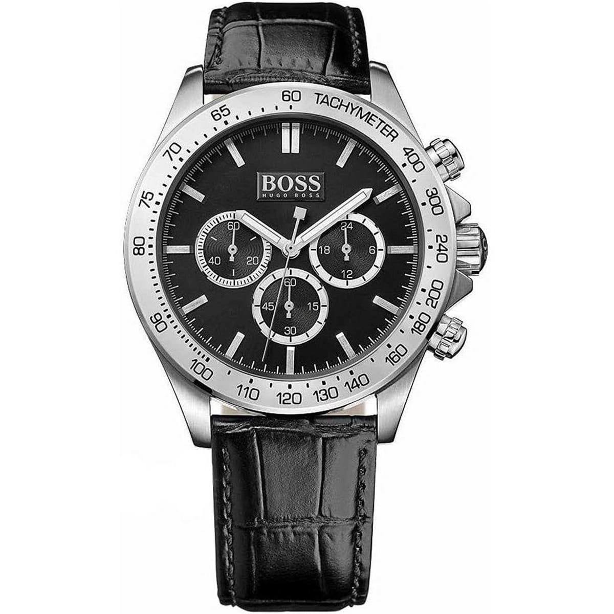 Hugo Boss Ikon 1513178 Silver Case Black Dial Black Leather Strap Men's Watch