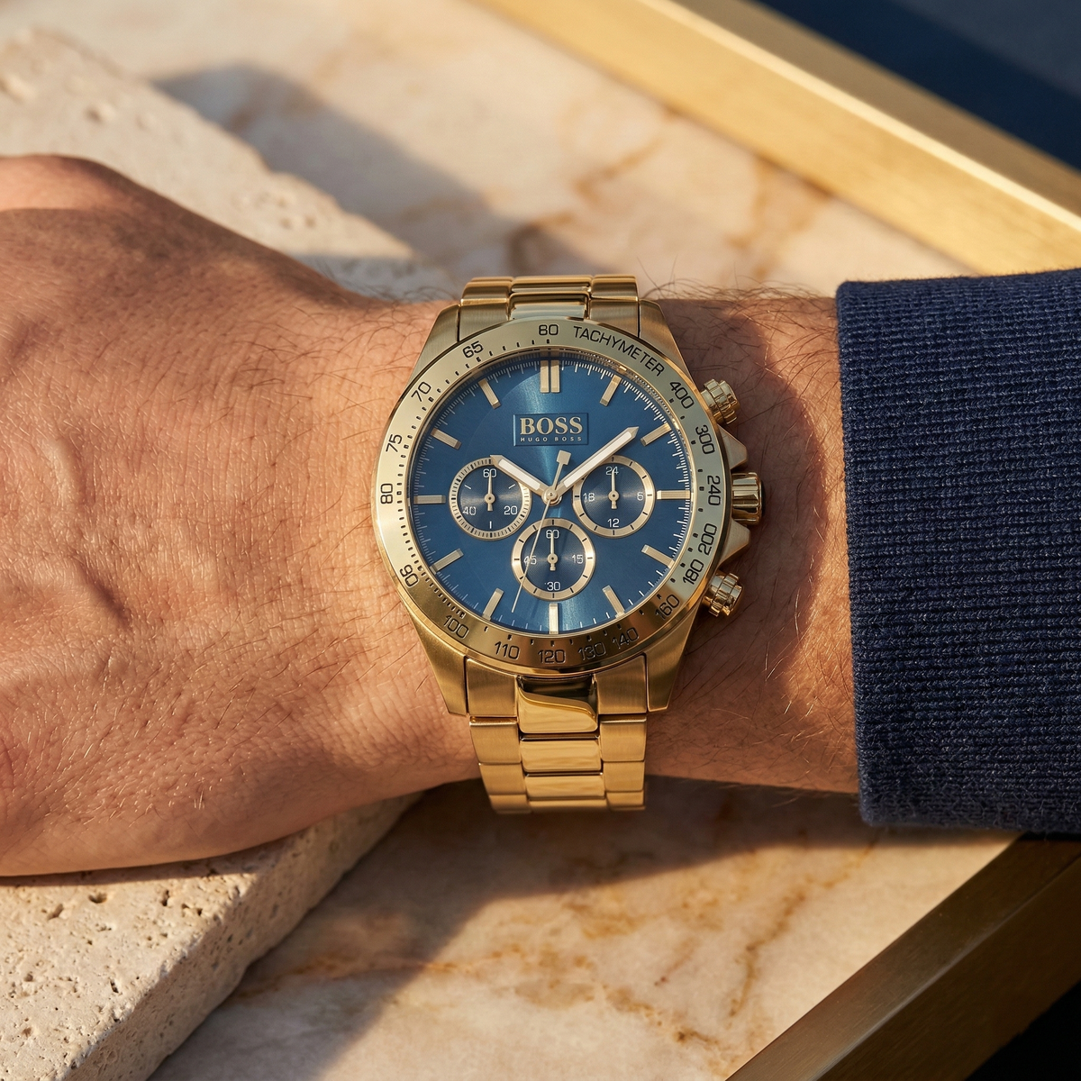 Hugo Boss Ikon 1513340 Gold Case Blue Dial Gold Metal Men's Watch