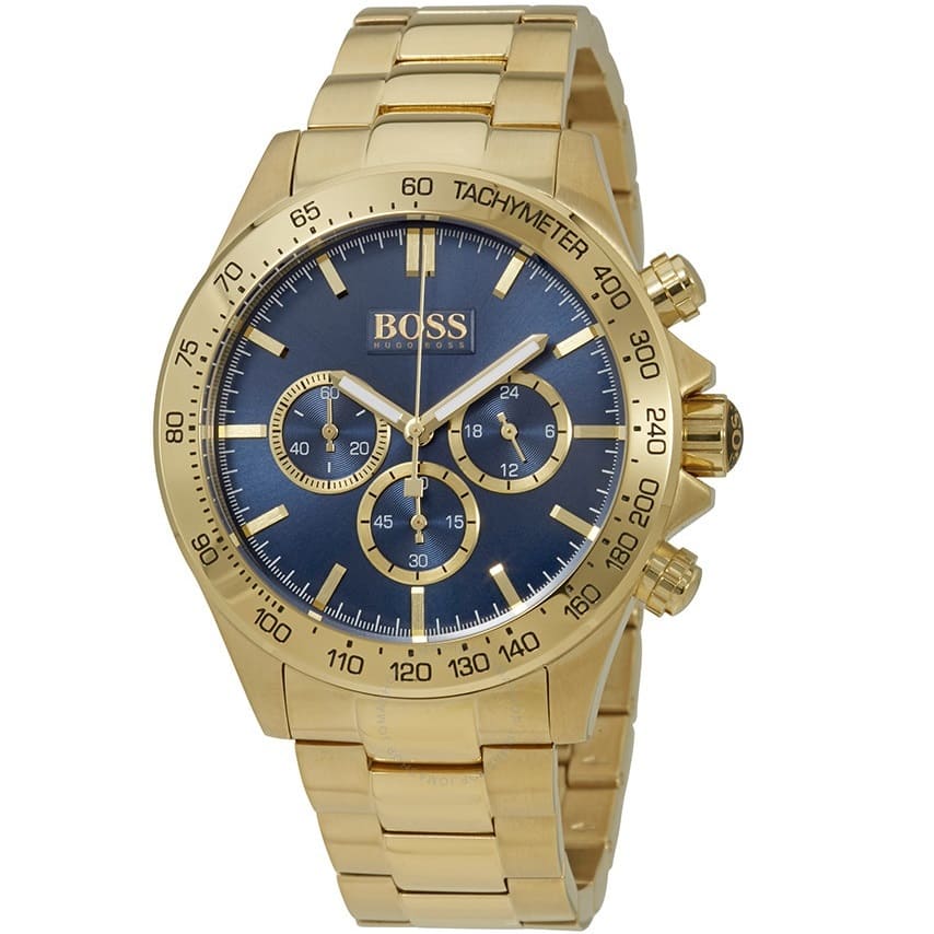 Hugo Boss Ikon 1513340 Gold Case Blue Dial Gold Metal Men's Watch