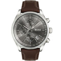 Hugo Boss Grand Prix 1513476 Silver Case Gray Dial Brown Leather Men's Watch