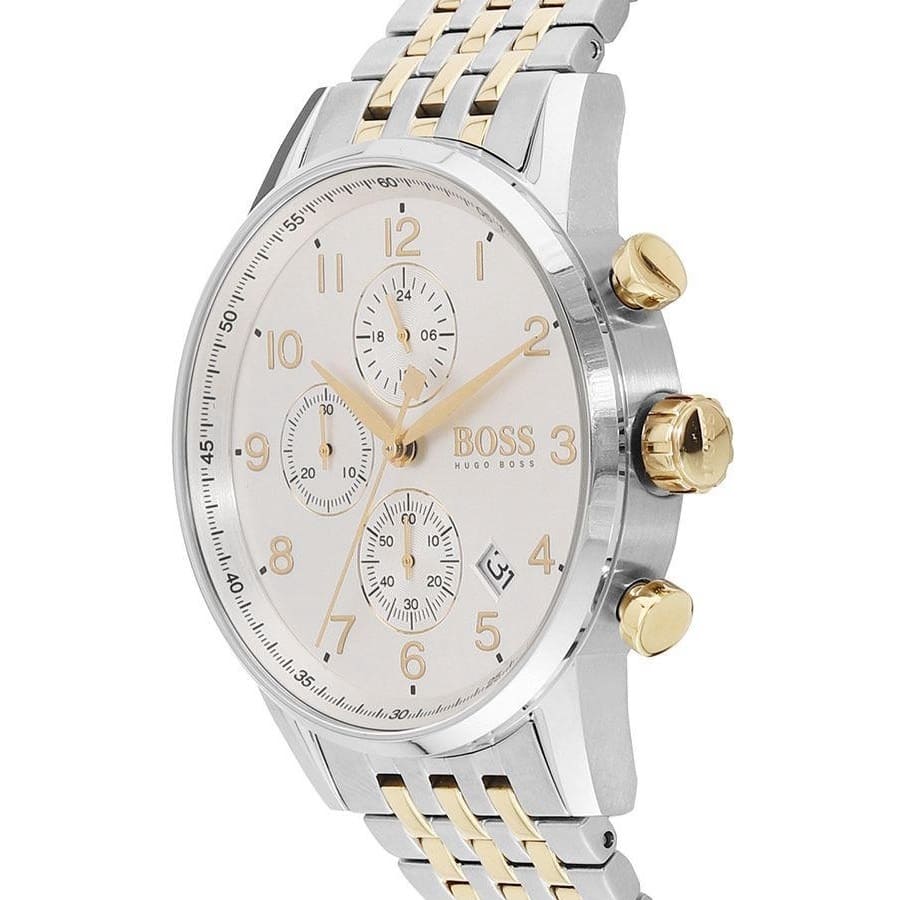 Hugo Boss Navigator 1513499 Runner Two-Tone Silver Gold White Dial Men's Watch