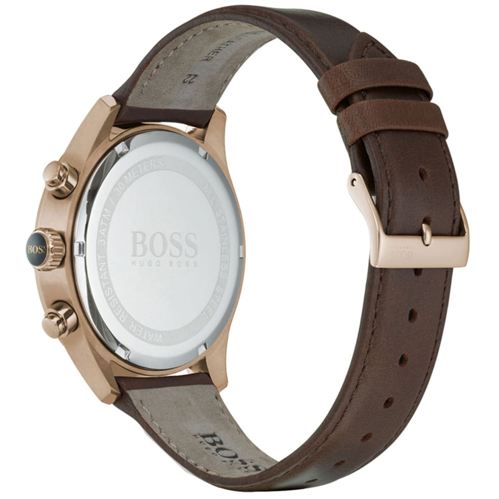 Hugo Boss Grand Prix 1513604 Silver Case Blue Dial Brown Leather Men's Watch