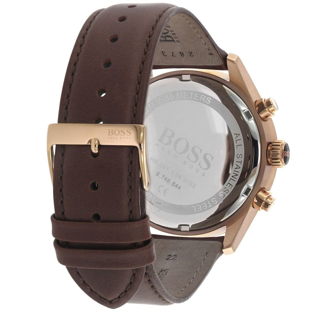 Hugo Boss Grand Prix 1513604 Silver Case Blue Dial Brown Leather Men's Watch