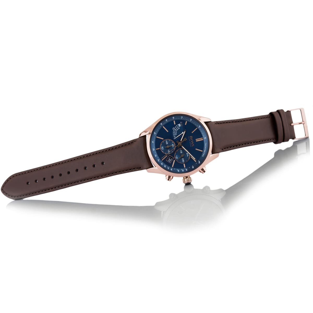 Hugo Boss Grand Prix 1513604 Silver Case Blue Dial Brown Leather Men's Watch