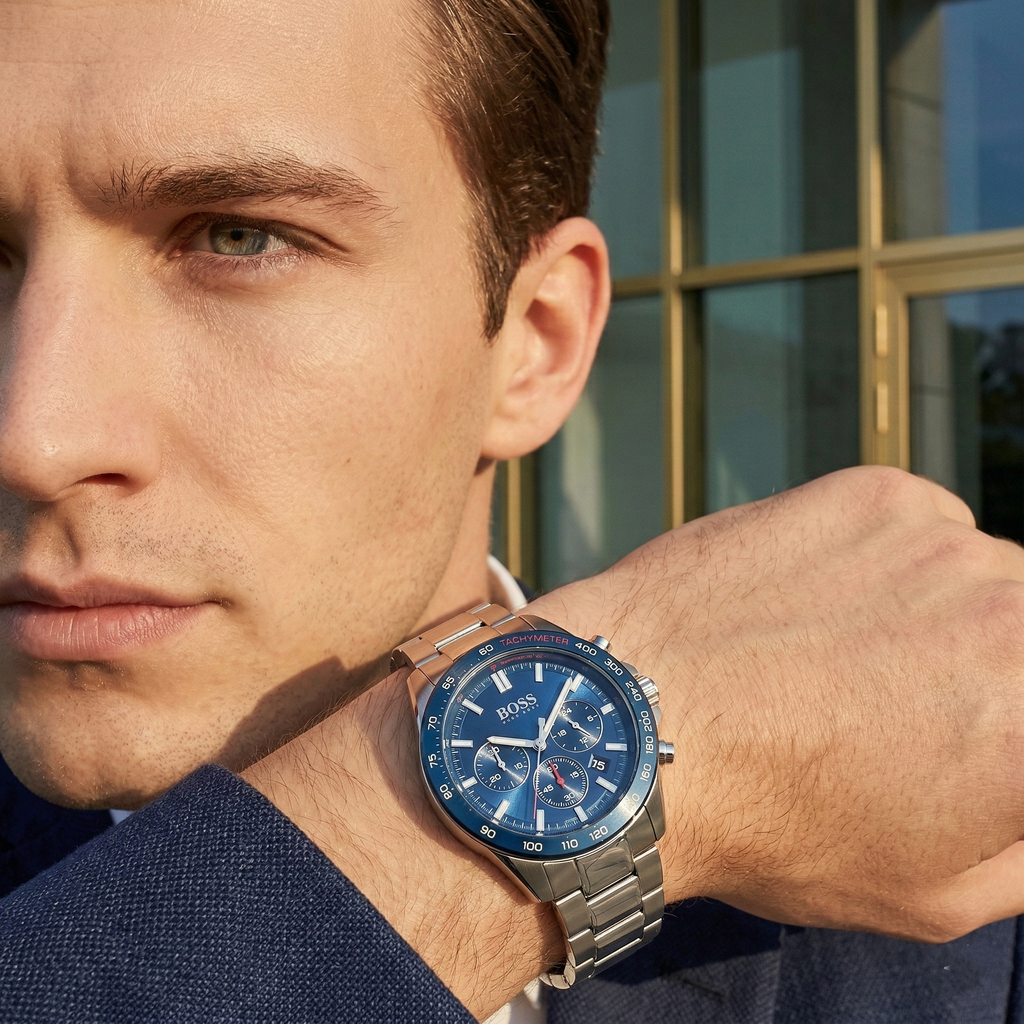 Hugo Boss Intensity 1513665 Silver Case Blue Dial Blue Bezel Men's Watch