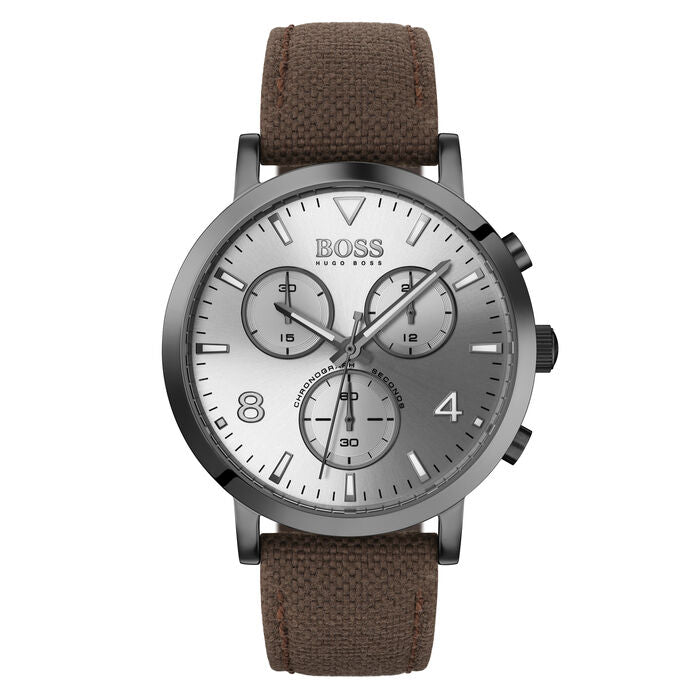Hugo Boss Spirit 1513690 Grey Case Silver Dial Brown Textile Men's Watch