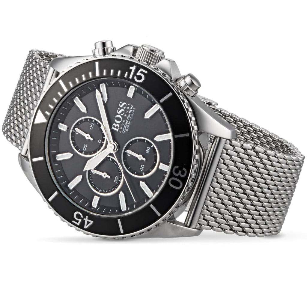 Hugo Boss Ocean Edition 1513701 Silver Case Black Dial Silver Mesh Bracelet Men's Watch