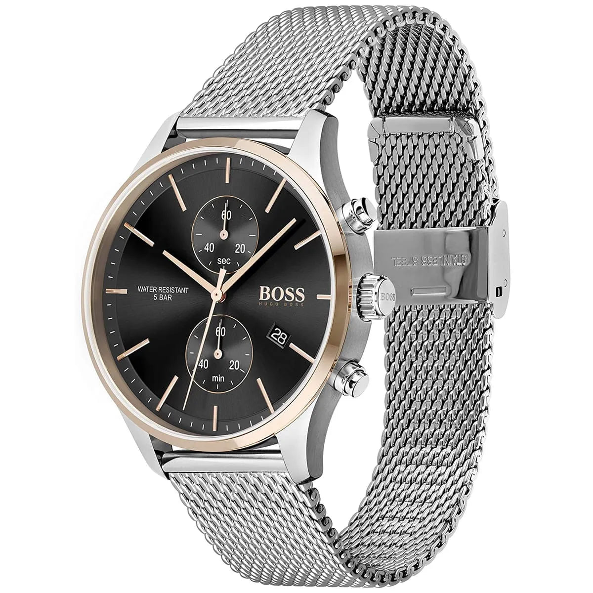 Hugo Boss Associate 1513805 Silver Stainless Steel Mesh Bracelet Black Dial Men's Watch