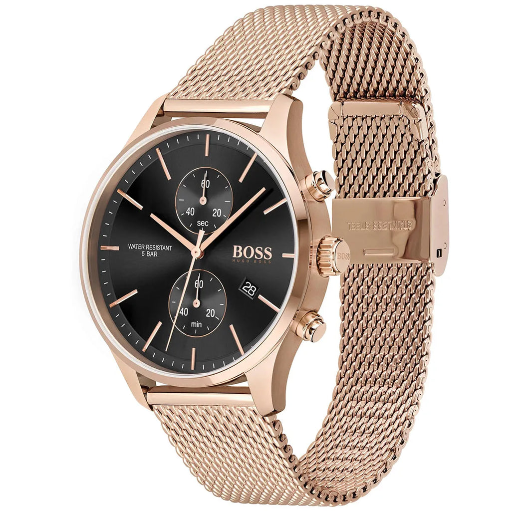 Hugo Boss Associate 1513806 Rose Gold Ion-Plated Stainless Steel Mesh Bracelet Men's Watch