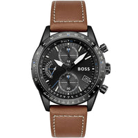Hugo Boss Pilot Edition 1513851 Black Case Black Dial Brown Leather Men's Watch