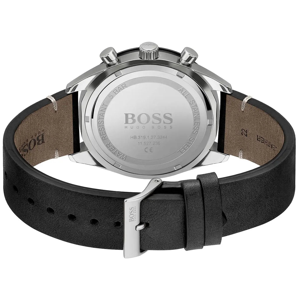 Hugo Boss Santiago 1513864 Silver Case Black Dial Black Leather Men's Watch