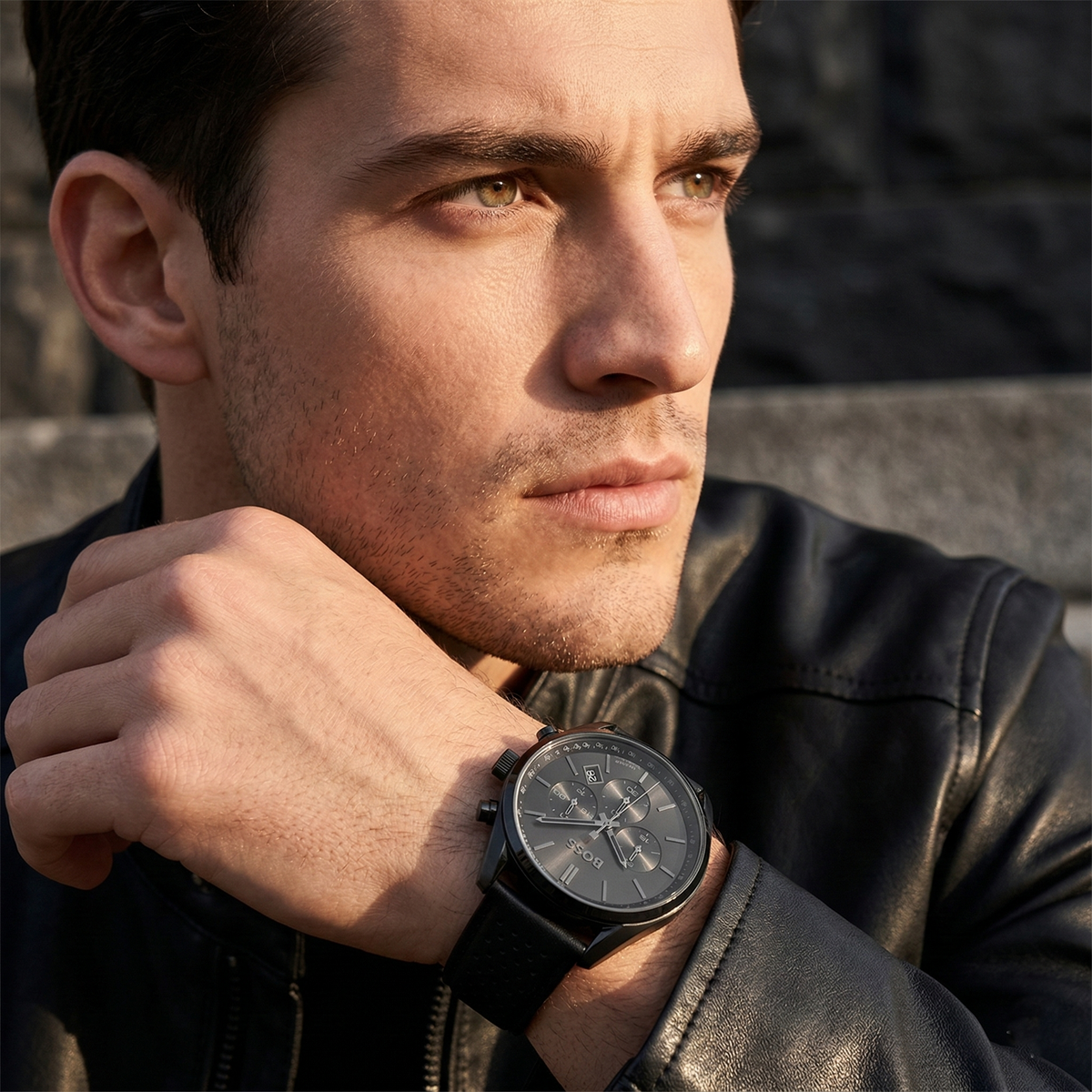 Hugo Boss Champion 1513880 Black Case Black Dial Black Leather Men's Watch