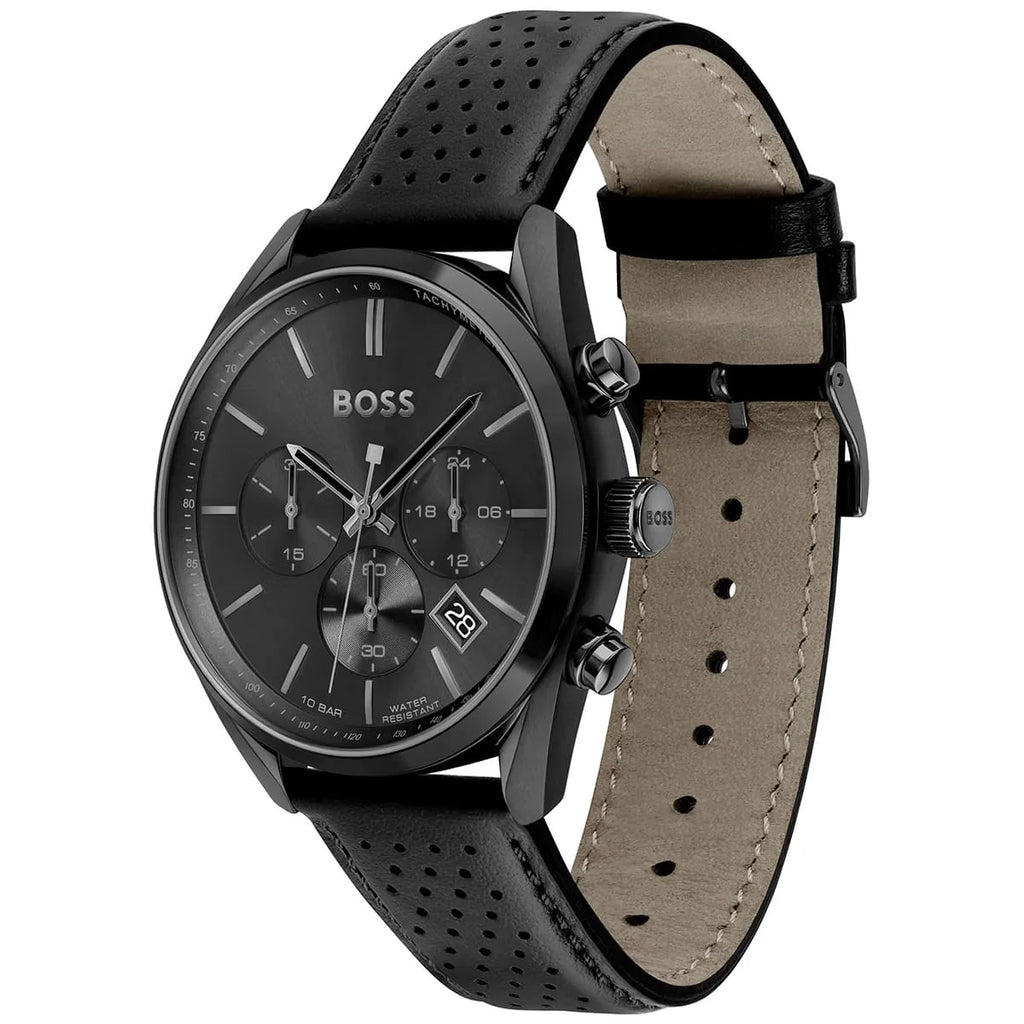 Hugo Boss Champion 1513880 Black Case Black Dial Black Leather Men's Watch