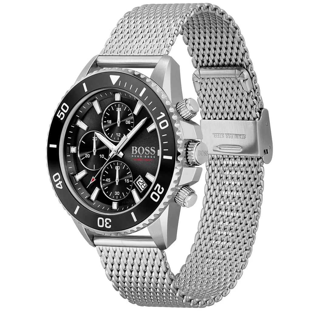 Hugo Boss Admiral Chronograph 1513904 Silver Black Dial Mesh Men's Watch