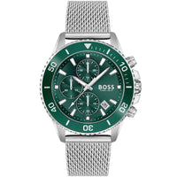 Hugo Boss Admiral 1513905 Men's Green Diver Watch Silver Mesh