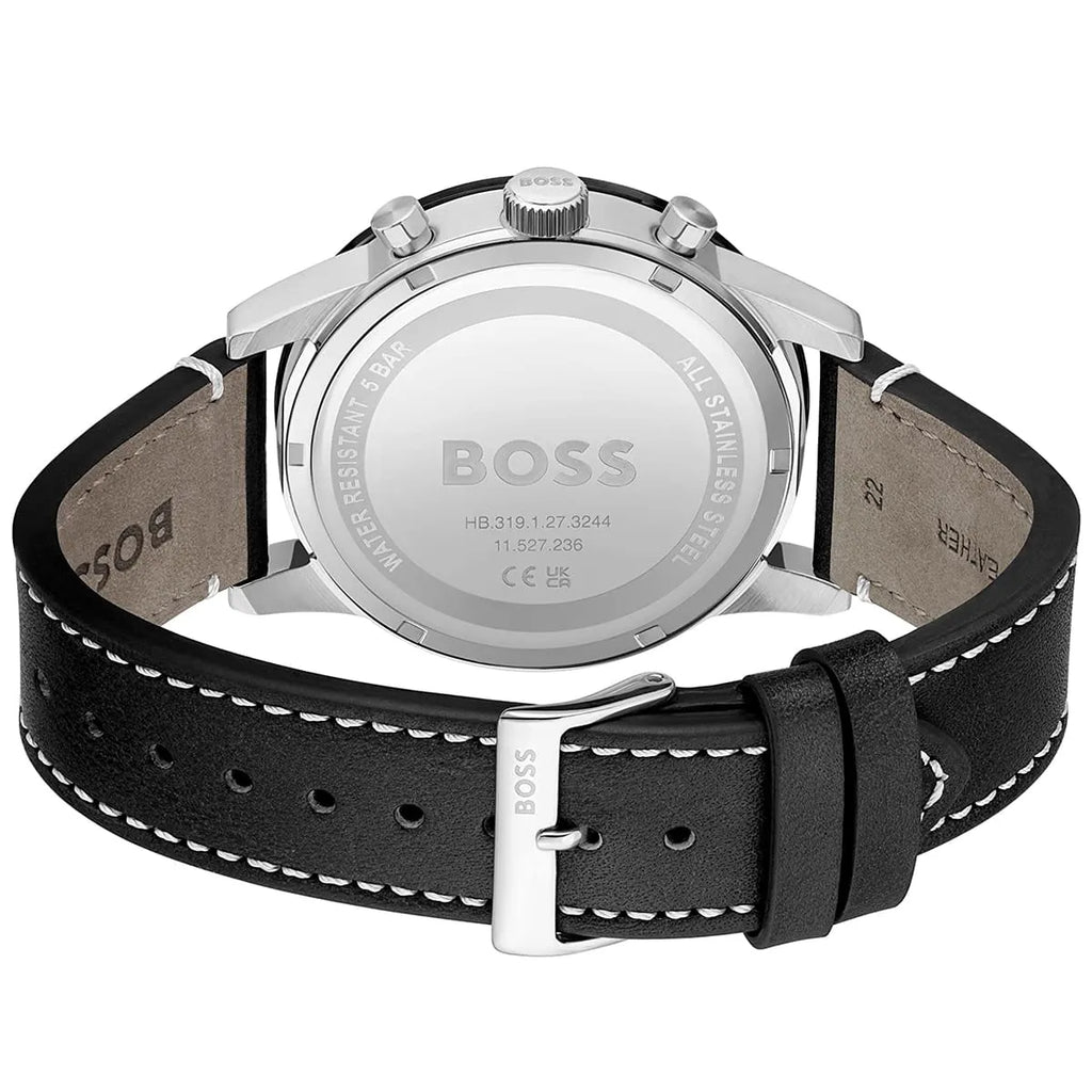 Hugo Boss Allure 1513920 Silver Case Black Dial Black Leather Men's Watch