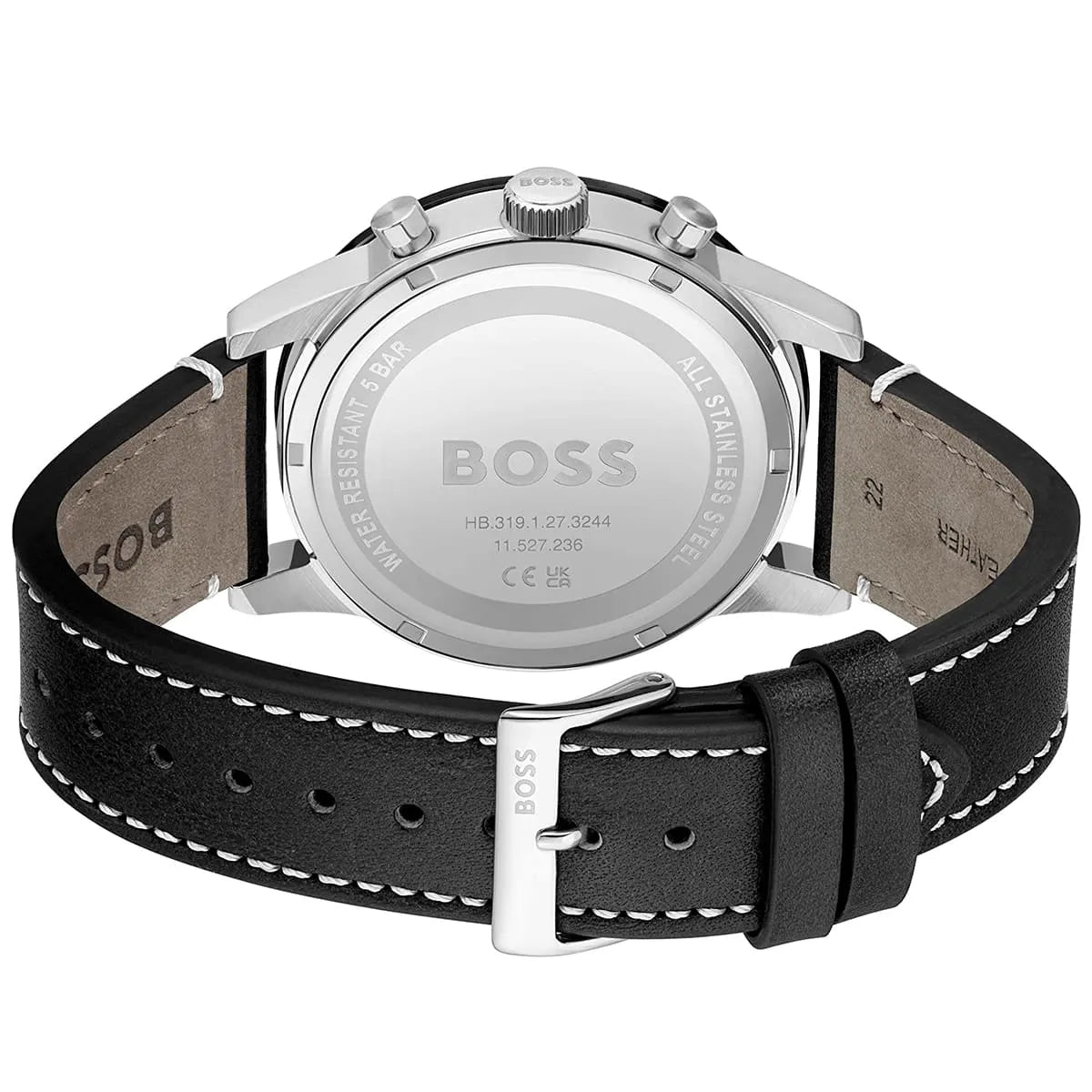 Hugo Boss Allure 1513920 Silver Case Black Dial Black Leather Men's Watch