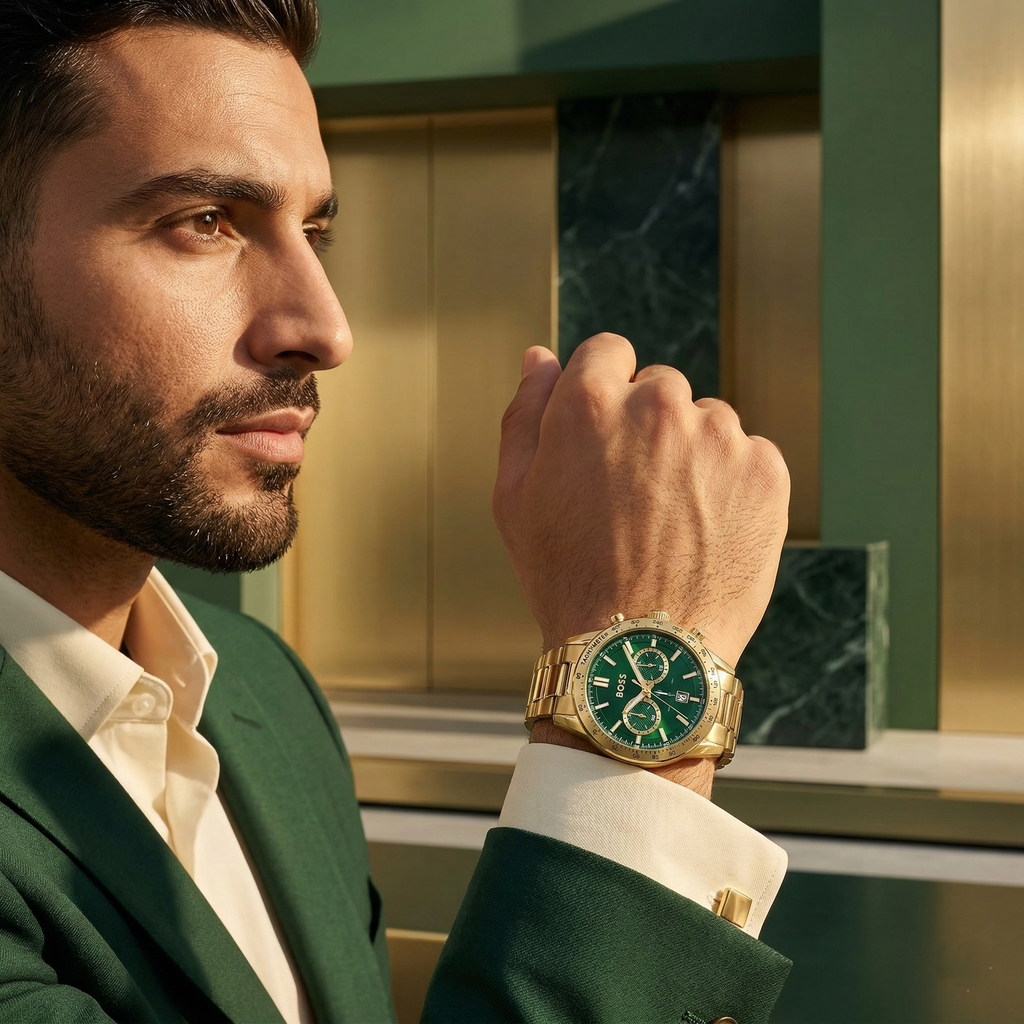 Hugo Boss Allure 1513923 Gold Ion-Plated Stainless Steel Green Dial Men's Watch