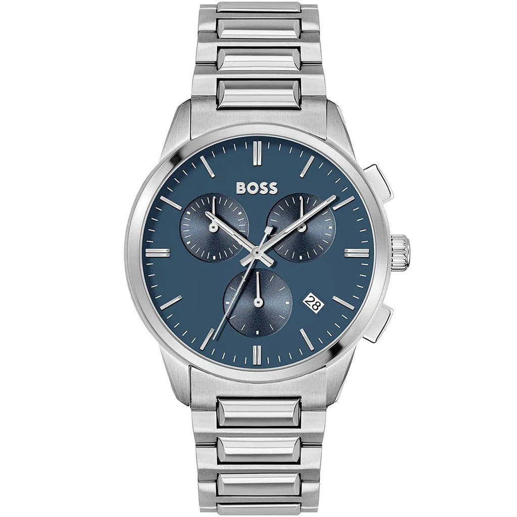 Hugo Boss Dapper 1513927 Silver Case Blue Dial Silver Metal Link Men's Watch