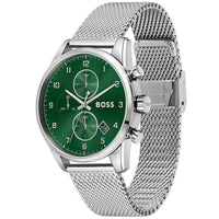 Hugo Boss Skymaster 1513938 Silver Case Green Dial Silver Mesh Bracelet Men's Watch