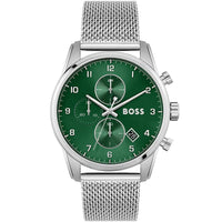 Hugo Boss Skymaster 1513938 Silver Case Green Dial Silver Mesh Bracelet Men's Watch
