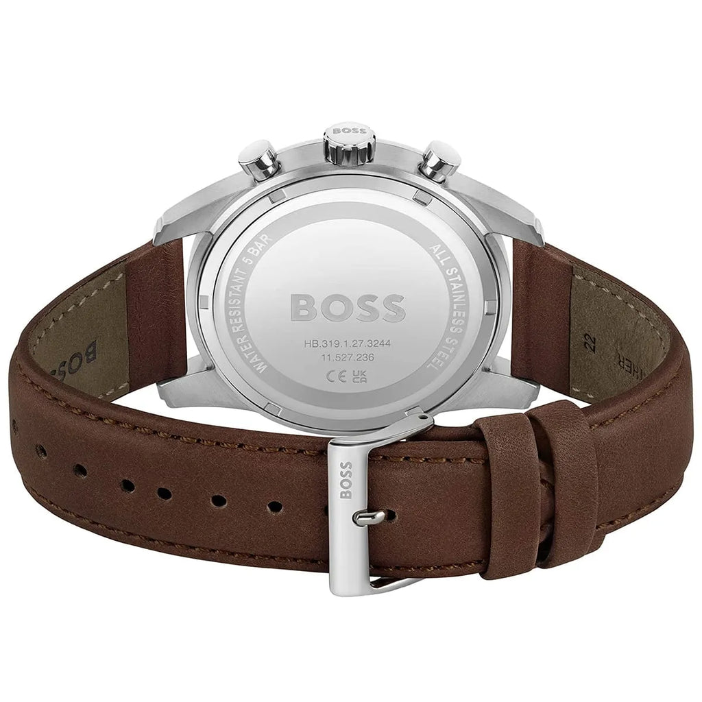 Hugo Boss Skymaster 1513940 Silver Case Blue Dial Brown Leather Men's Watch