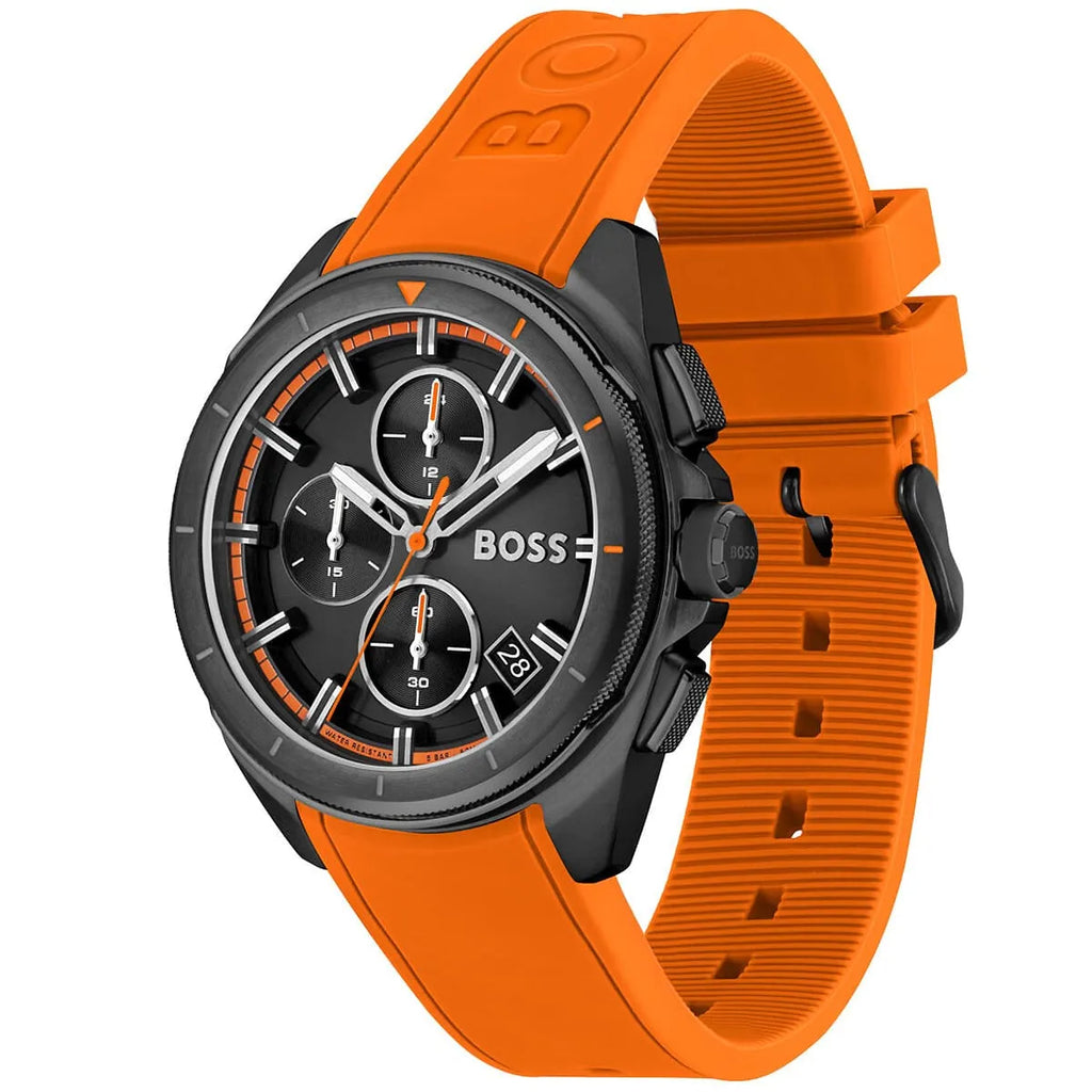 Hugo Boss Volane 1513957 Black Case Black Dial Orange Rubber Men's Watch