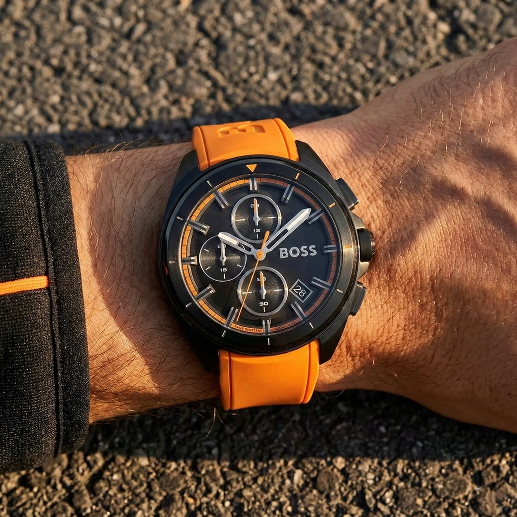 Hugo Boss Volane 1513957 Black Case Black Dial Orange Rubber Men's Watch