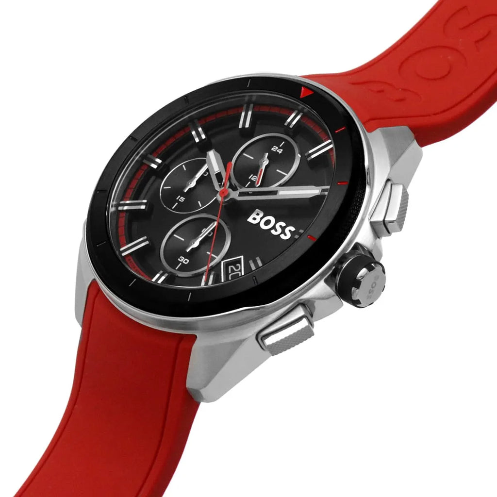 Hugo Boss Volane 1513959 Black Case Black Dial Red Rubber Strap Men's Watch