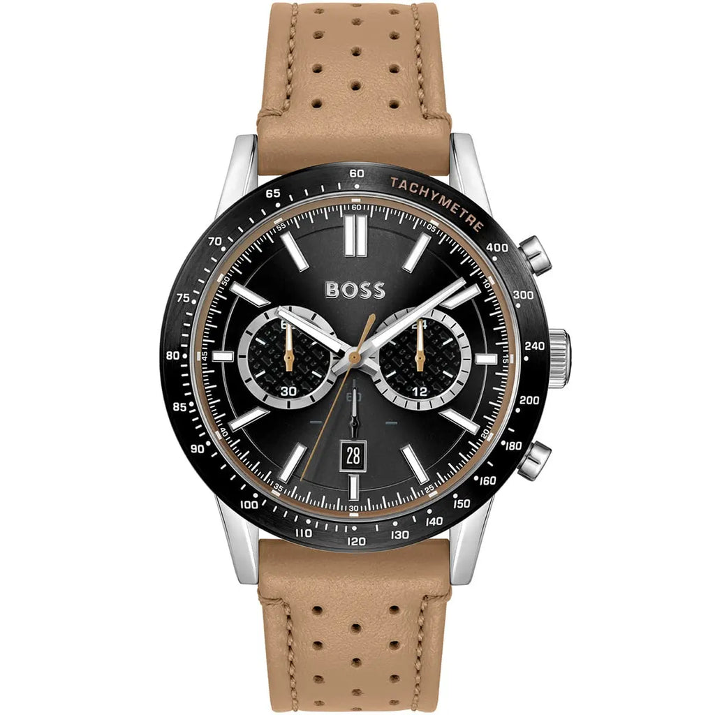 Hugo Boss Allure 1513964 Black Ion-Plated Case Black Dial Beige Leather Men's Watch