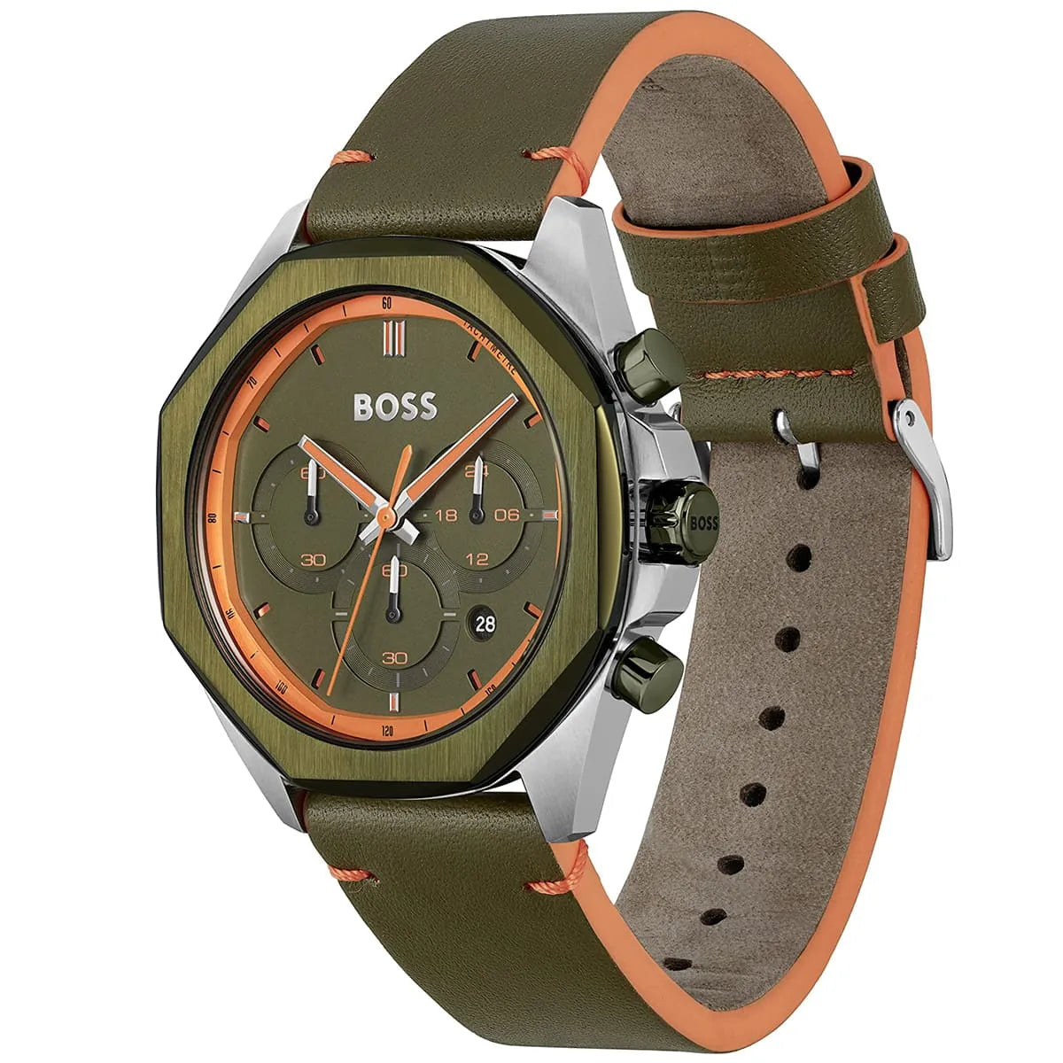 Hugo Boss Cloud 1514018 Silver Case Green Dial Green Leather Men's Watch