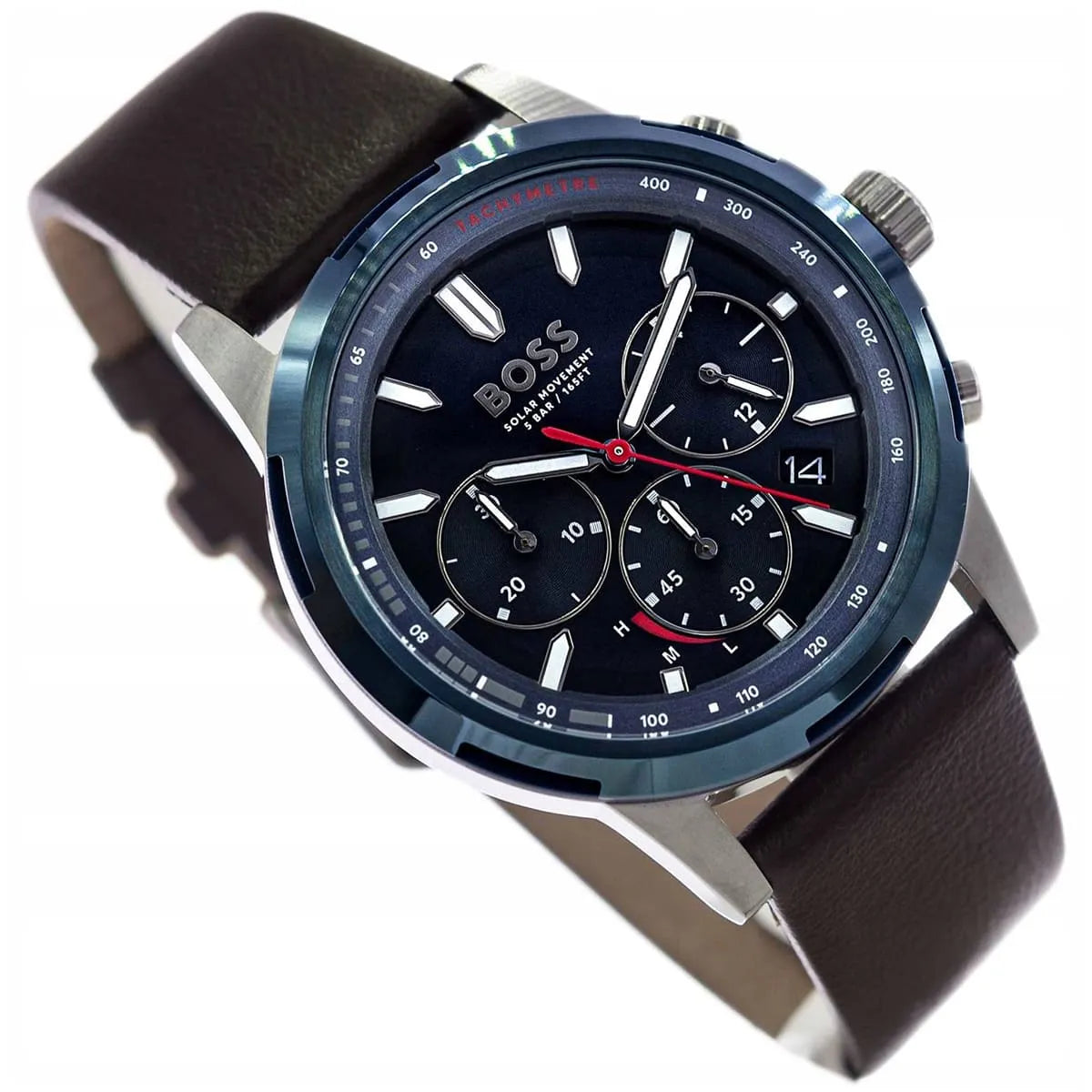 Hugo Boss Solgrade 1514030 Silver Case Blue Dial Brown Leather Men's Watch
