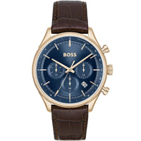 Hugo Boss Admiral 1514050 Full Gold Case Blue Dial Brown Leather Men's Watch