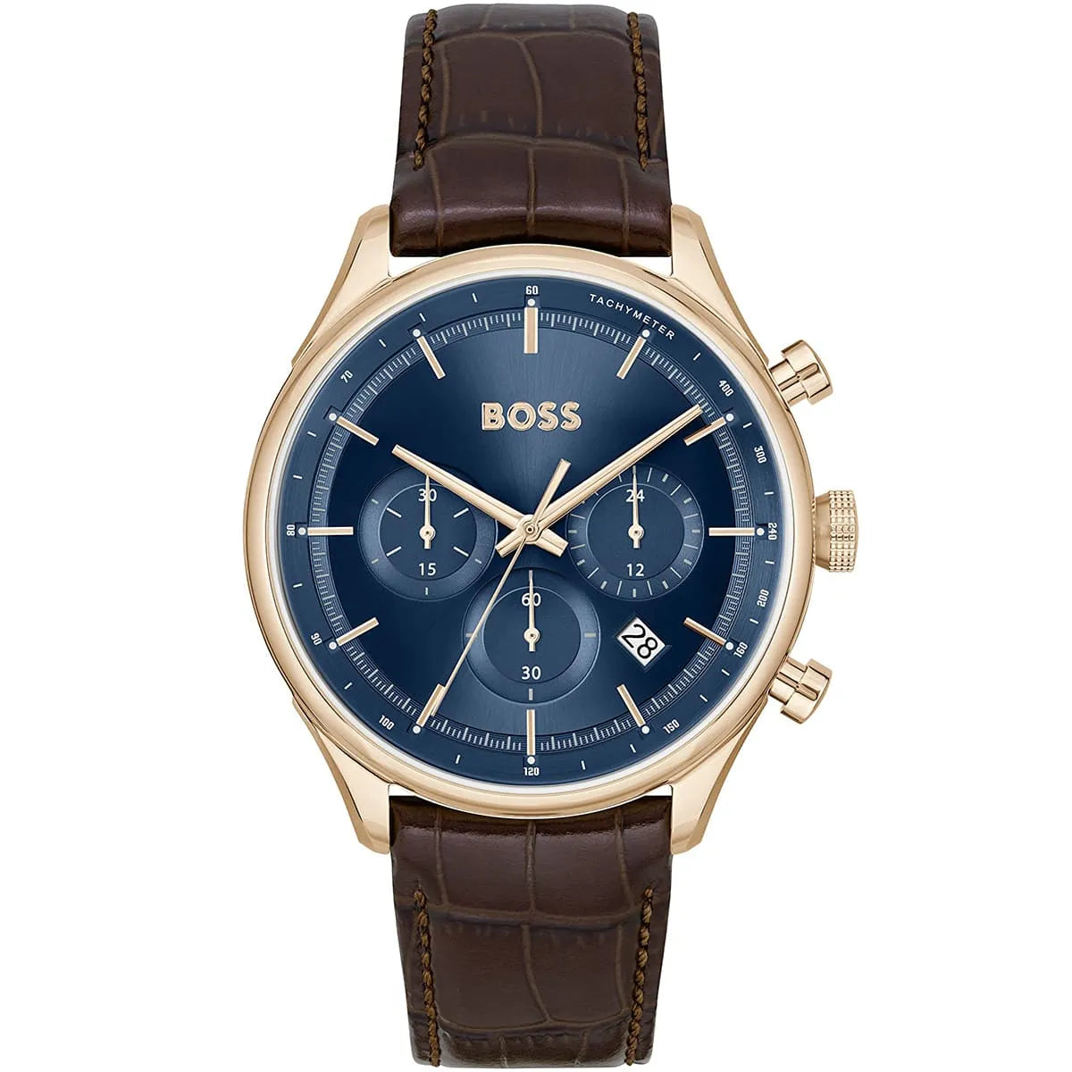 Hugo Boss Admiral 1514050 Full Gold Case Blue Dial Brown Leather Men's Watch