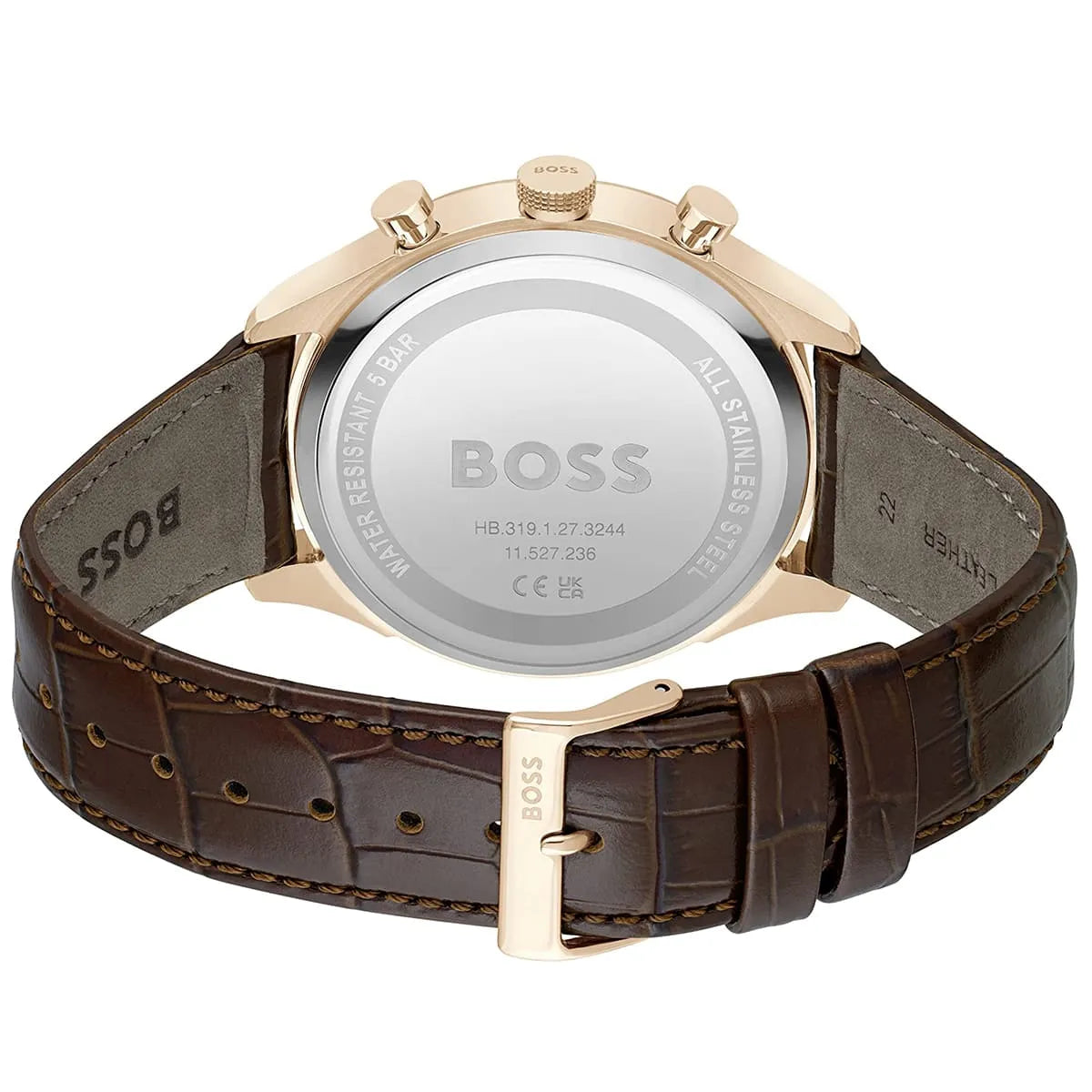 Hugo Boss Admiral 1514050 Full Gold Case Blue Dial Brown Leather Men's Watch