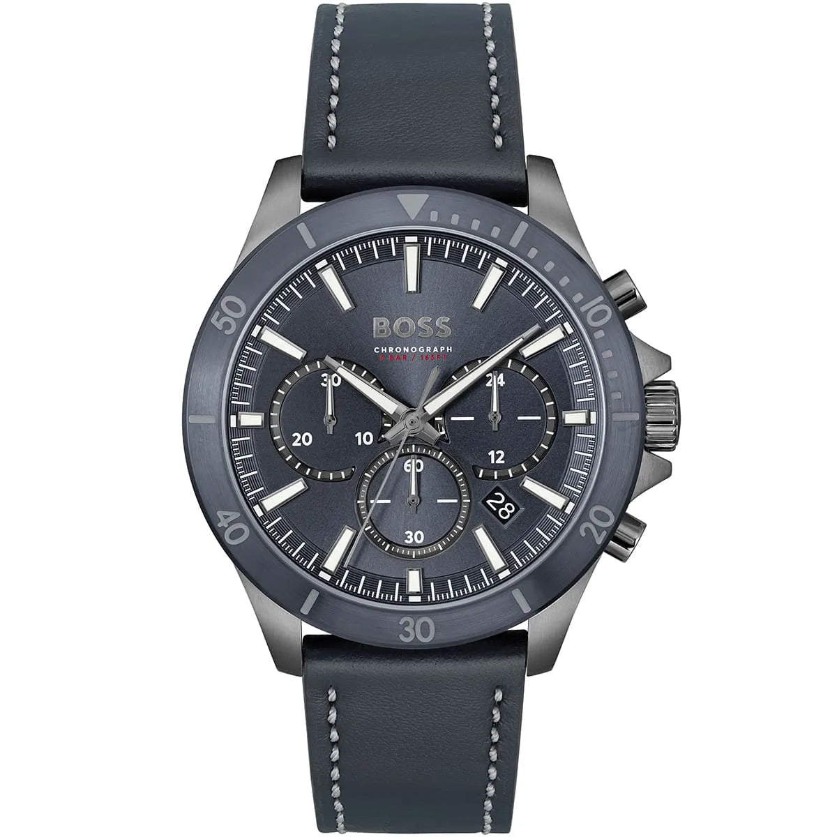 Hugo Boss Troper 1514056 Silver Case Blue Dial Blue Leather Men's Watch