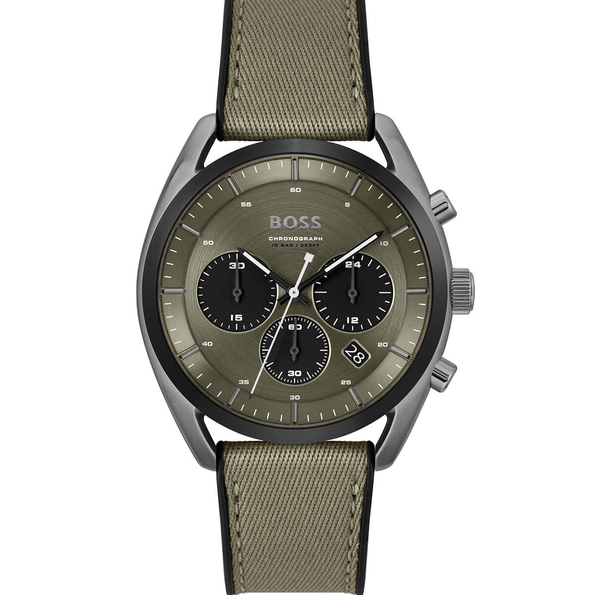 Hugo Boss Top 1514092 Grey Ion-Plated Case Olive Green Dial Olive Canvas Men's Watch