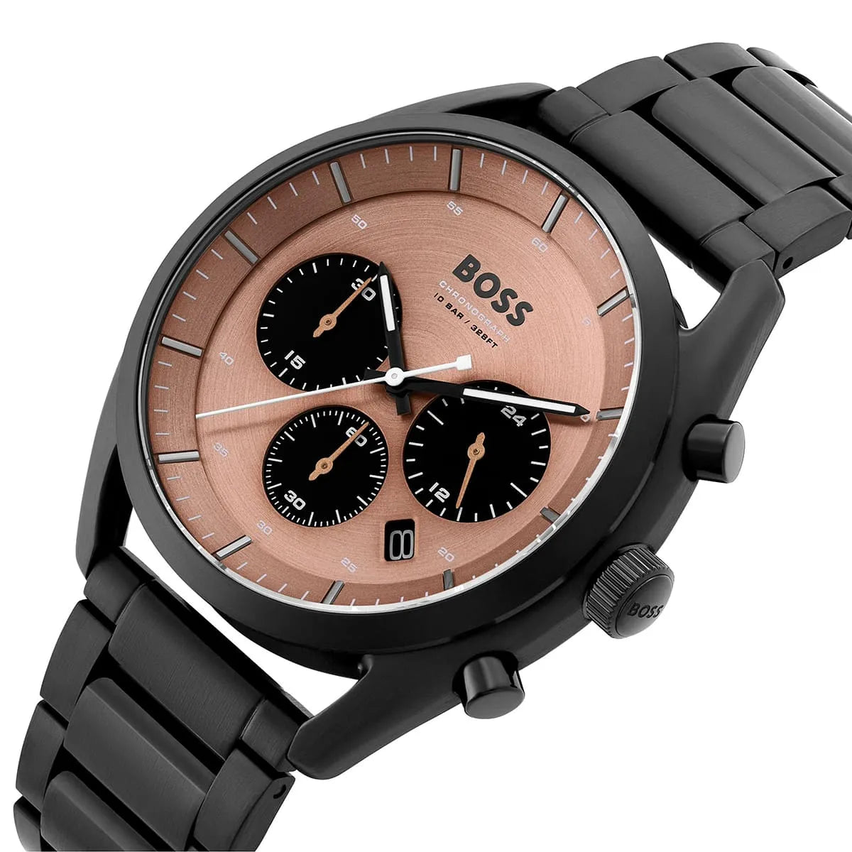 Hugo Boss Top 1514095 Black Ion-Plated Case Rose Gold Dial Black Metal Men's Watch