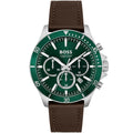 Hugo Boss Troper 1514098 Silver Case Green Dial Brown Leather Men's Watch