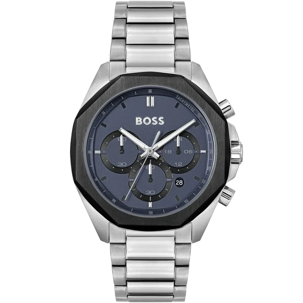 Hugo Boss Cloud 1514015 Men's Silver Steel Watch with Navy Dial & Black Bezel