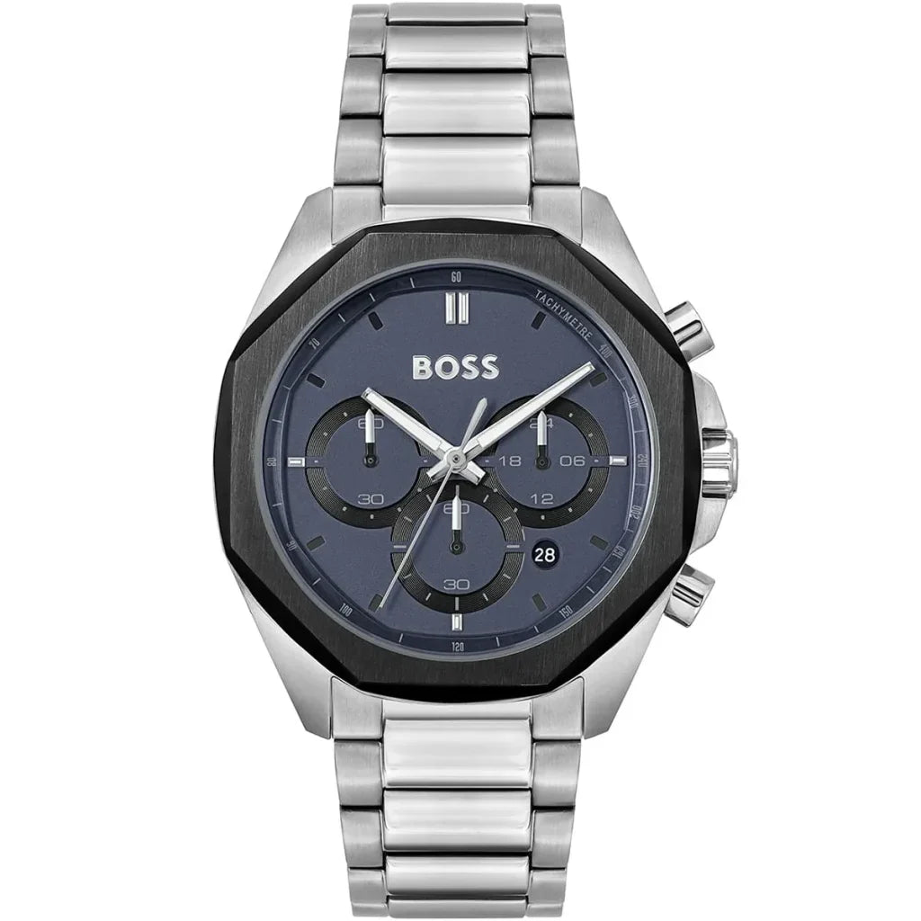 Hugo Boss Cloud 1514015 Men's Silver Steel Watch with Navy Dial & Black Bezel