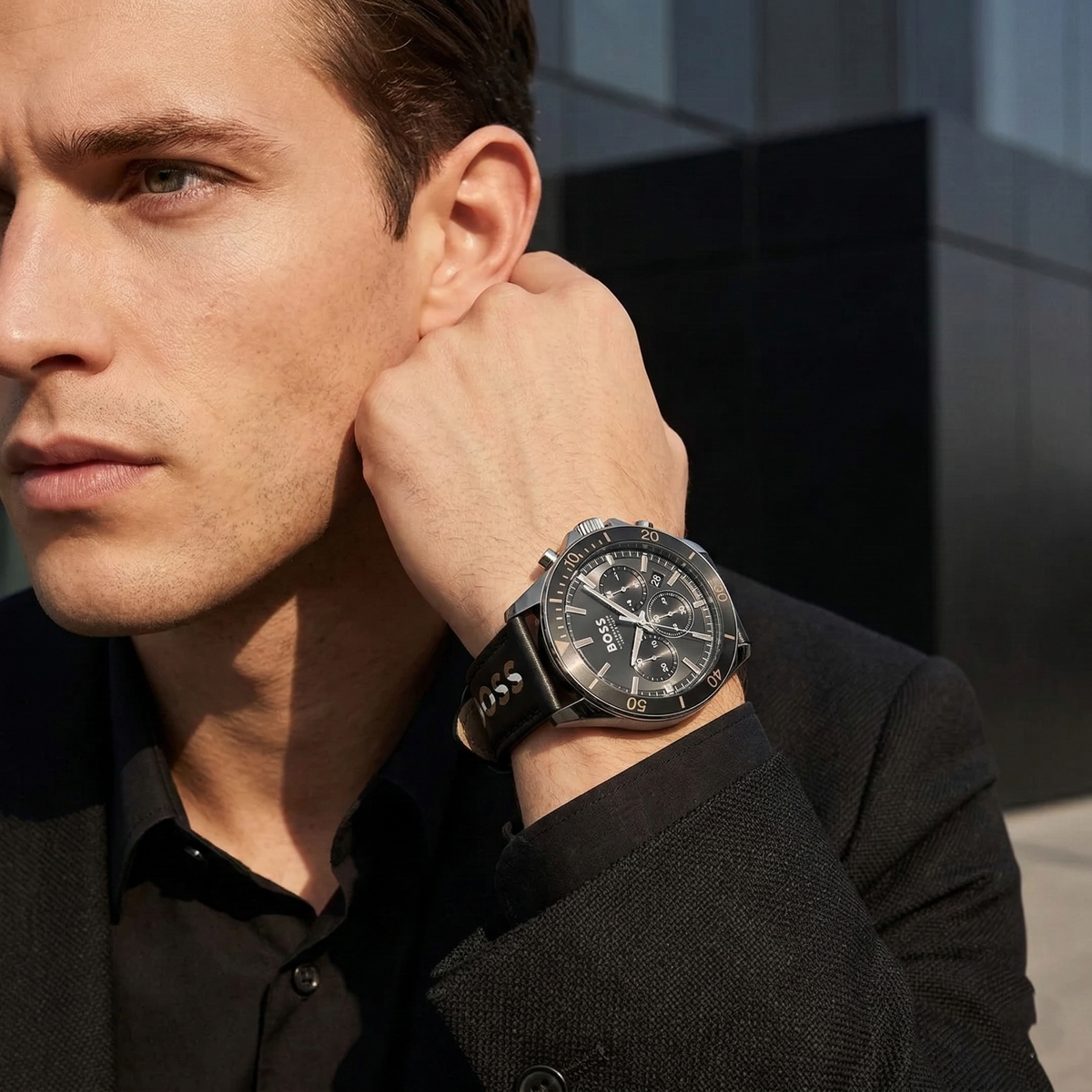 Hugo Boss Troper 1514121 Black Ion-Plated Case Black Dial Black Leather Men's Watch