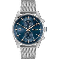 Hugo Boss Skytraveller 1514149 Men's Blue Dial Watch Silver Mesh