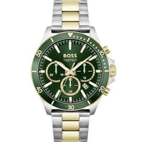 Hugo Boss Runner 1514154 Two-Tone Silver Gold Case Green Dial Men's Watch