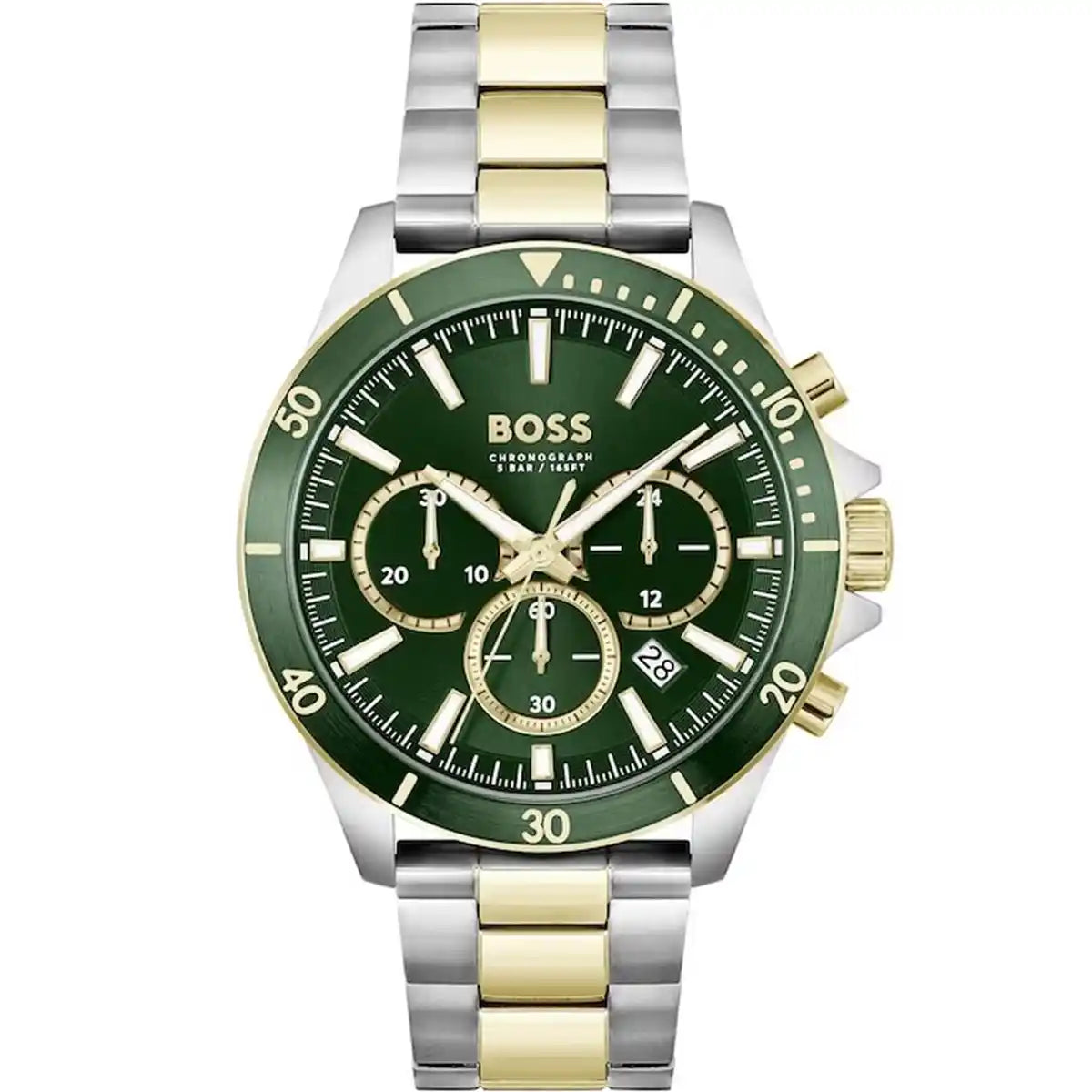 Hugo Boss Runner 1514154 Two-Tone Silver Gold Case Green Dial Men's Watch