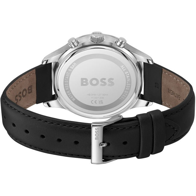 Hugo Boss Avery 1514156 Runner Silver Case Blue Dial Black Leather Men's Watch